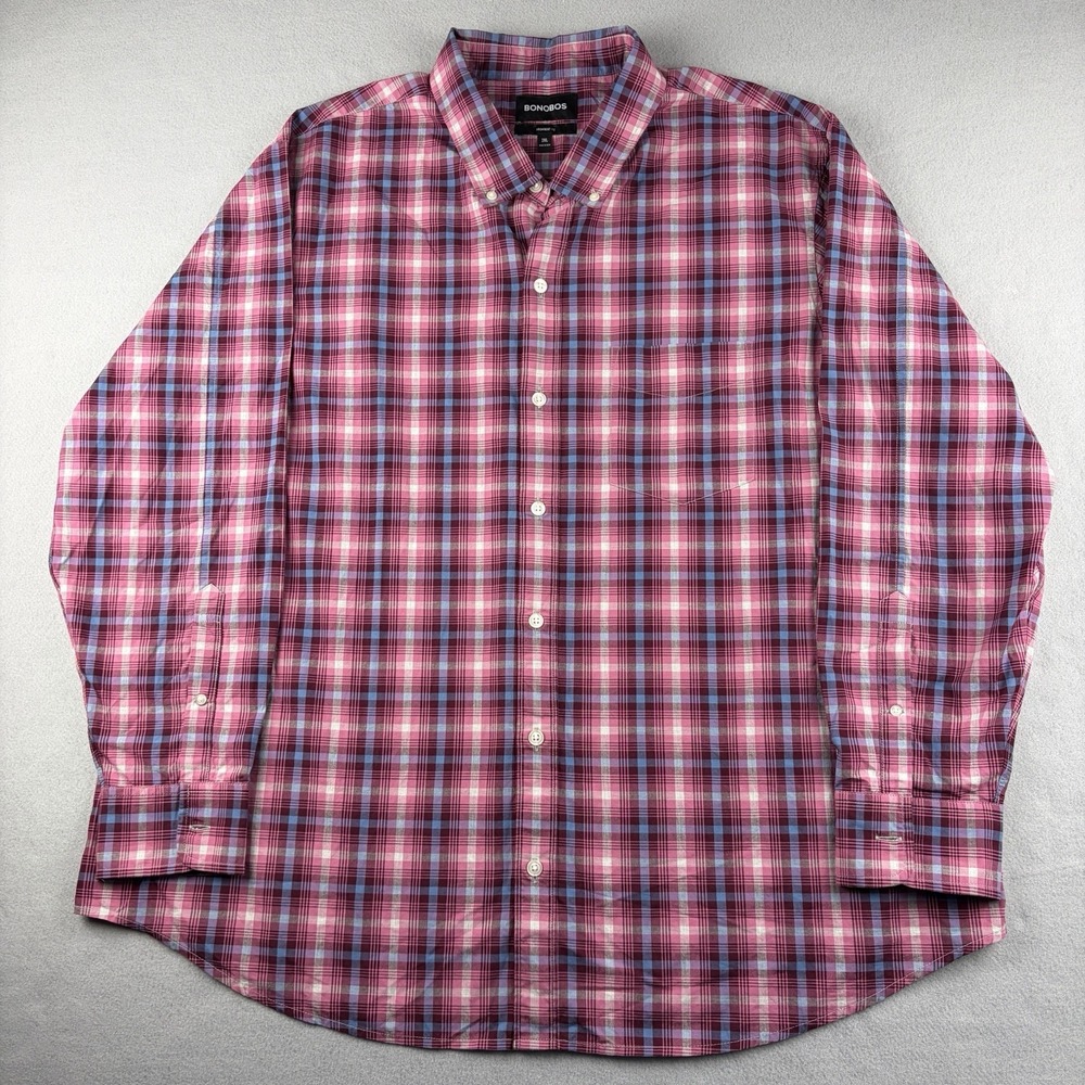 Bonobos Prominent Fit Plaid Button Up Shirt Pink Blue Men's 2XL XXL